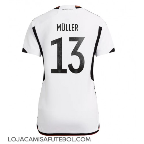 Camisa de Futebol Alemanha Thomas Muller #13 Equipamento Principal Mulheres Mundo 2022 Manga Curta
